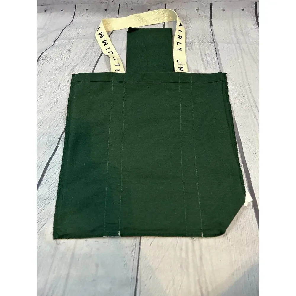 Jimmy Fairly Tote Bag Green Canvas White Logo Straps Reusable Tote 17" x 17" - Picture 5 of 5